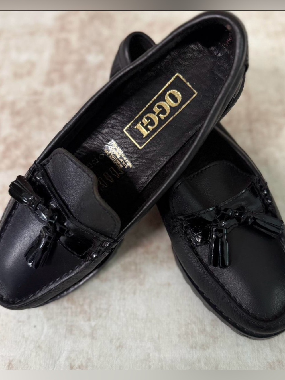 OGGI Black Leather Tassel Loafers for Women